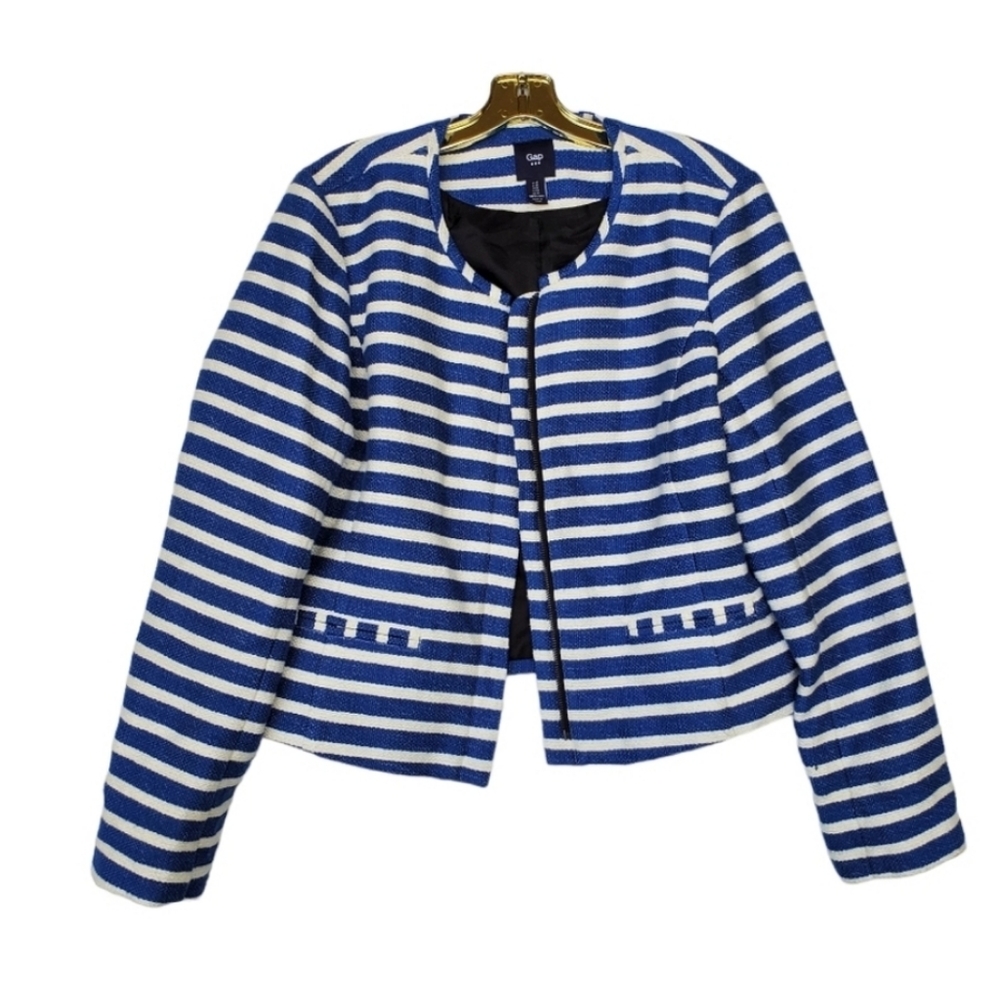 GAP Striped Blazer Jacket Zip Front w/ Pockets Textured Size 14 - EUC!~ - Picture 2 of 13